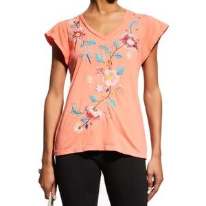 Johnny Was Coral Embroidered Top